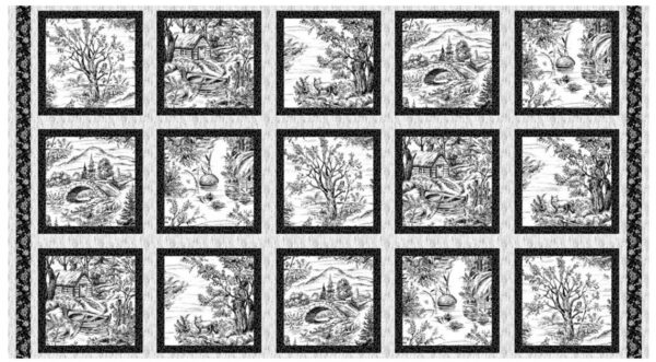 Woodland Forest Black And White Animal Panels 100% Cotton Print Fabric