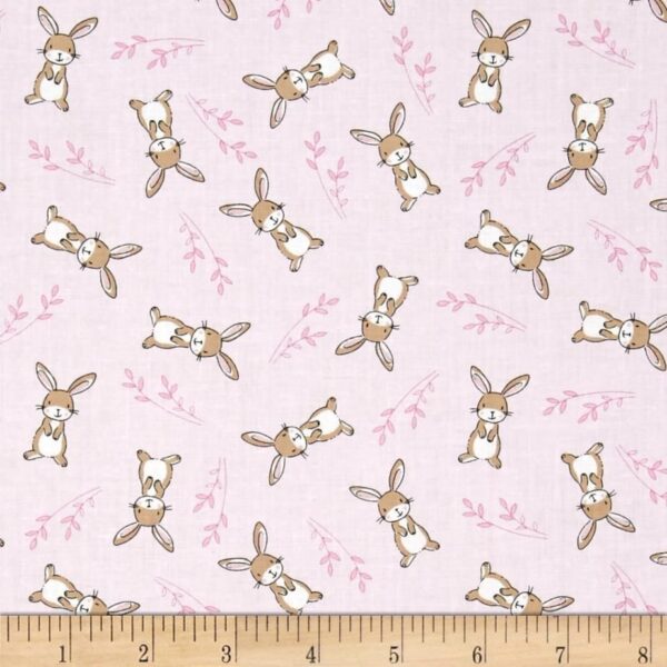 Fat Quarter Starry Night Forset Brown Bunnies On Pink 100% Cotton Quilting Fabric