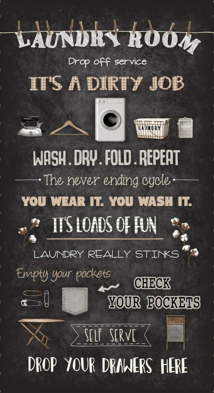Loads Of Fun Laundry Room Rules Panel 100% Cotton Print Fabric