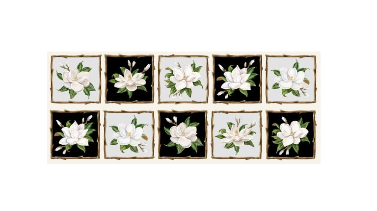 Magnolia Mania Floral Flowers Panels 100% Cotton Print Fabric
