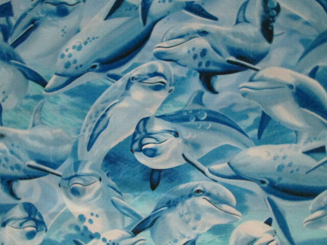 Fat Quarter Swimming Dolphins 100% Cotton Quilting Fabric - Timeless Treasures