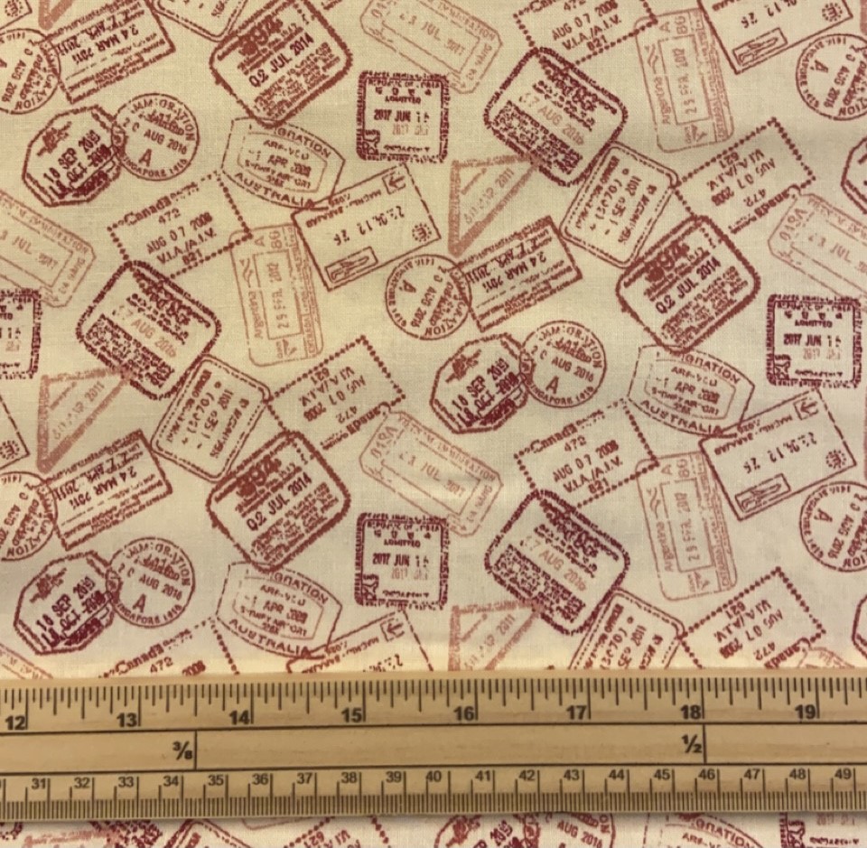 Fat Quarter American Country Stamps Red On Cream 100% Cotton Quilting Fabric