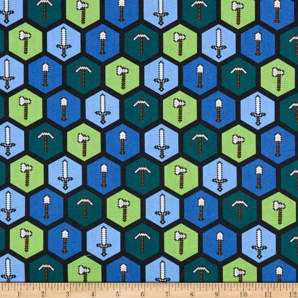 Fat Quarter Minecraft Tools In Blocks 100% Cotton Quilting Fabric