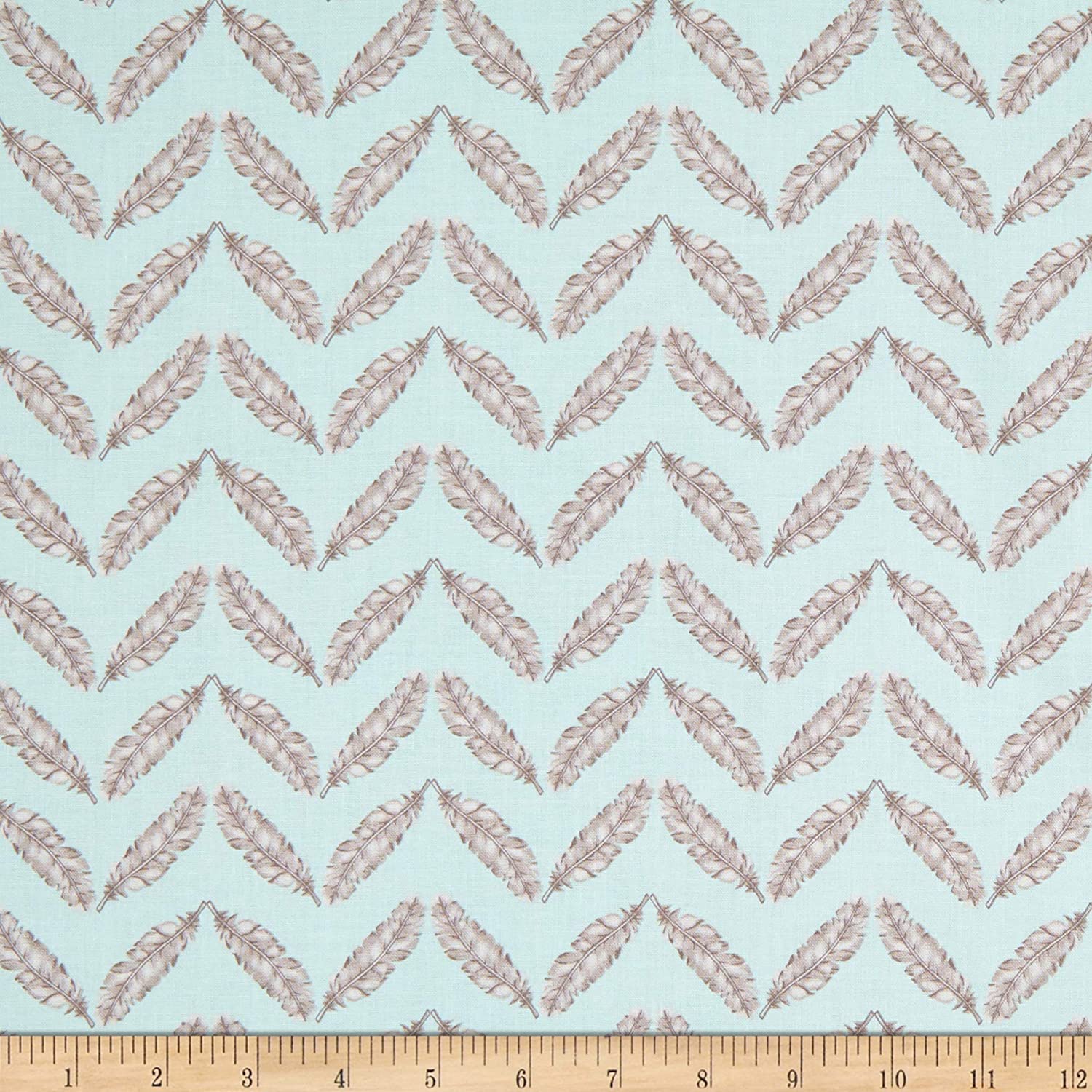 Fat Quarter Fresh And Fab Feathers On Light Teal 100% Cotton Quilting Fabric