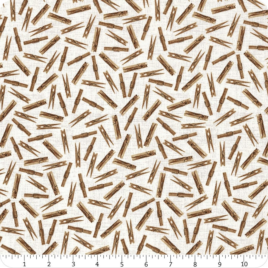 Fat Quarter Loads Of Fun Wooden Clothing Pegs On Cream 100% Cotton Quilting Fabric
