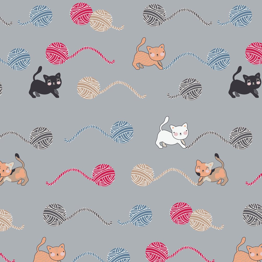 Fat Quarter Crafty Critters And Kittens With Wool Grey 100% Cotton Fabric