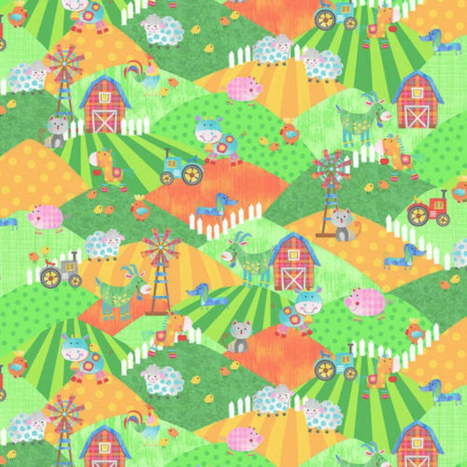 Fat Quarter Oink, Moo, Cock, A Doodle Doo Farm 100% Cotton Quilting Fabric