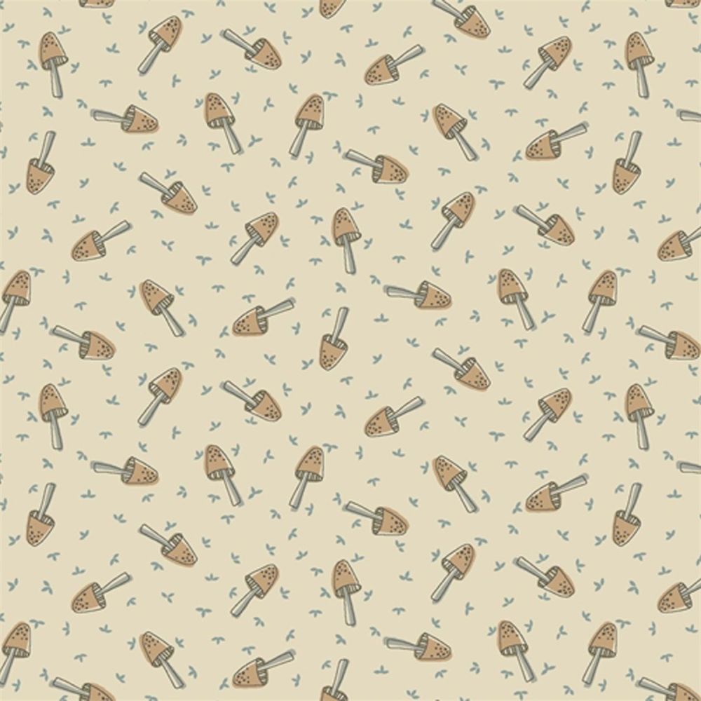 Fat Quarter Down By The Veggie Patch Mini Mushrooms On Cream 100% Cotton Quilting Fabric