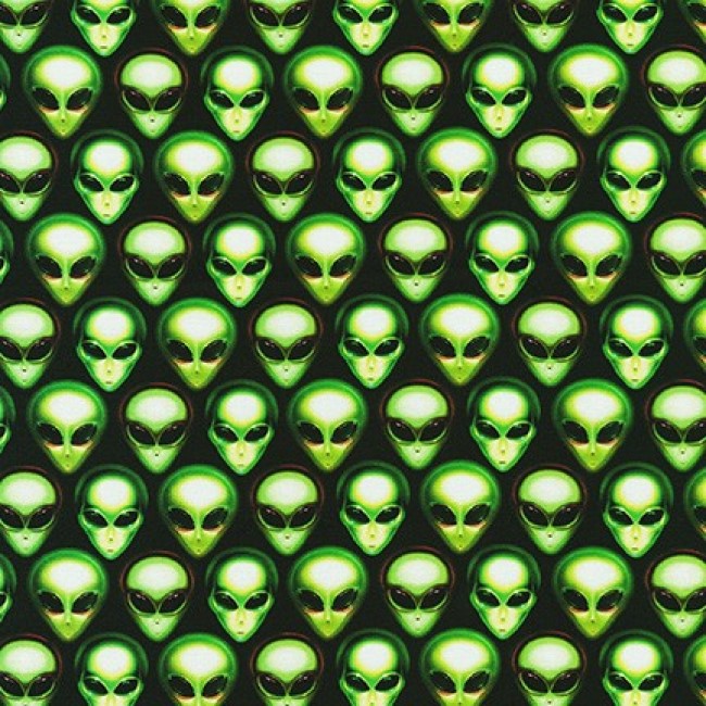 Fat Quarter Area 51 Alien Faces 100% Cotton Quilting Fabric - Robert Kaufman