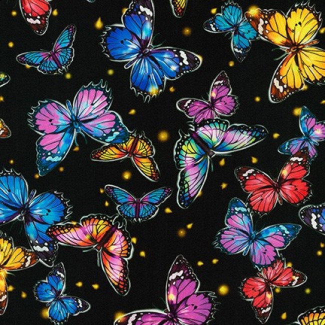 Fat Quarter Fantastic Forest Butterflies 100% Cotton Quilting Fabric - Black