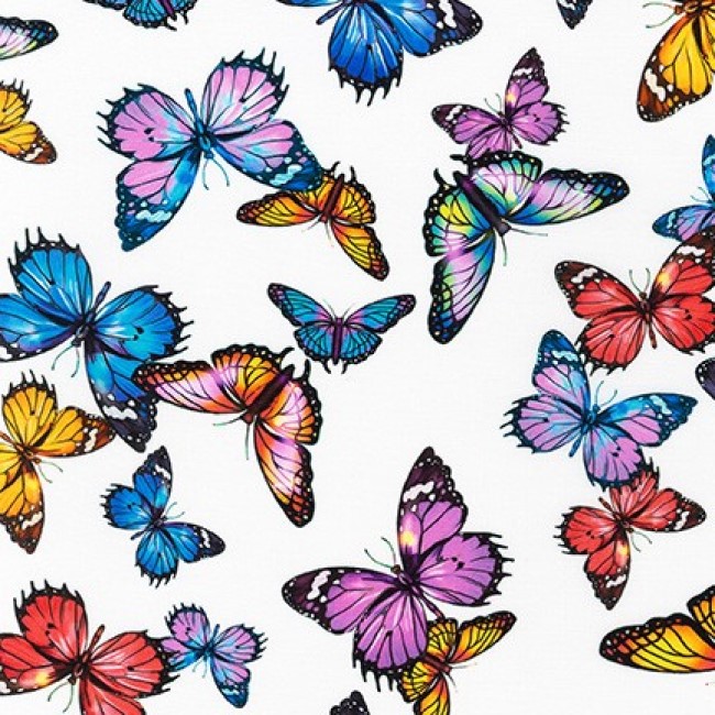 Fat Quarter Fantastic Forest Butterflies 100% Cotton Quilting Fabric - White