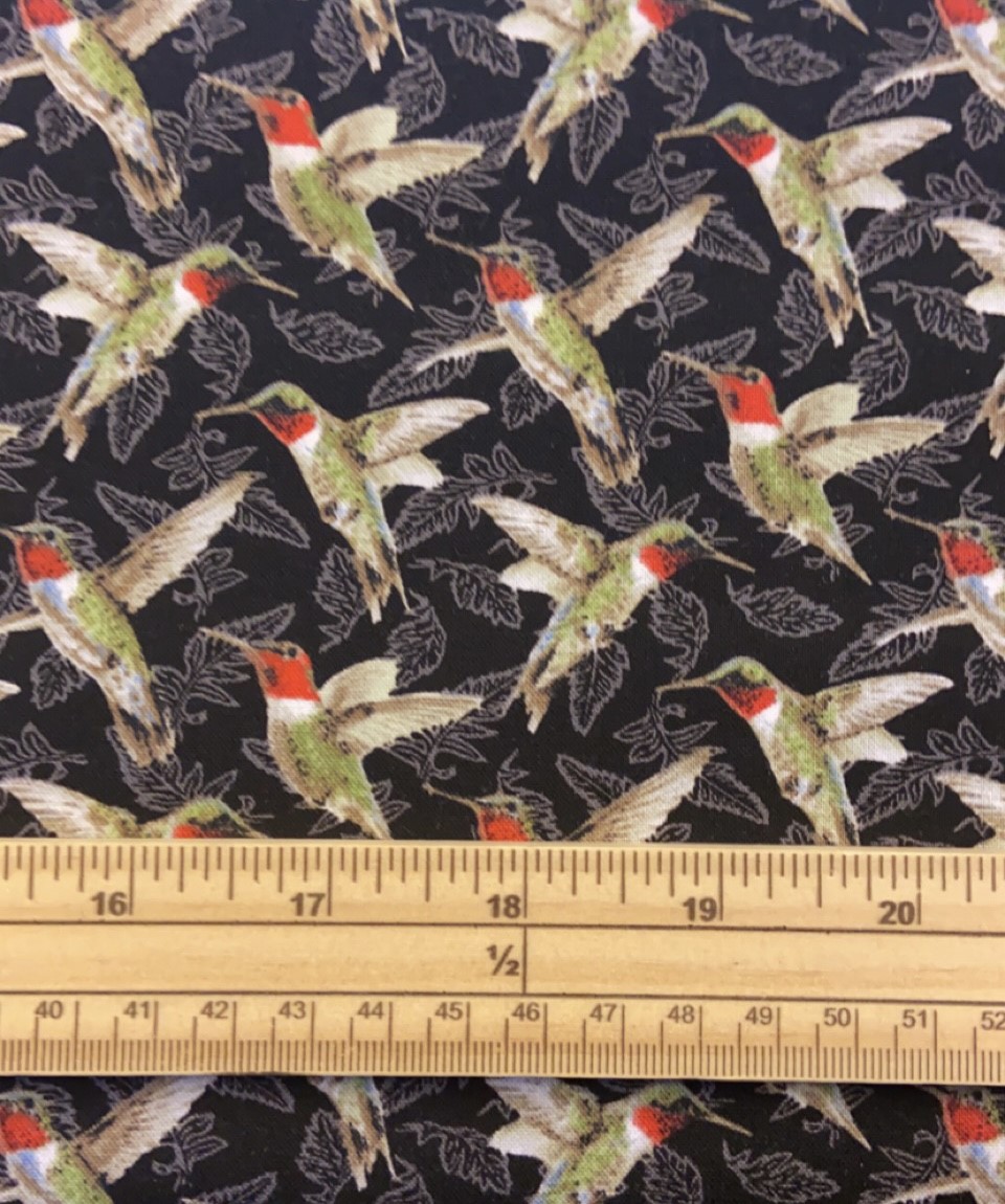 Fat Quarter Poppy Meadows Humming Birds On Black Feathers 100% Cotton Fabric
