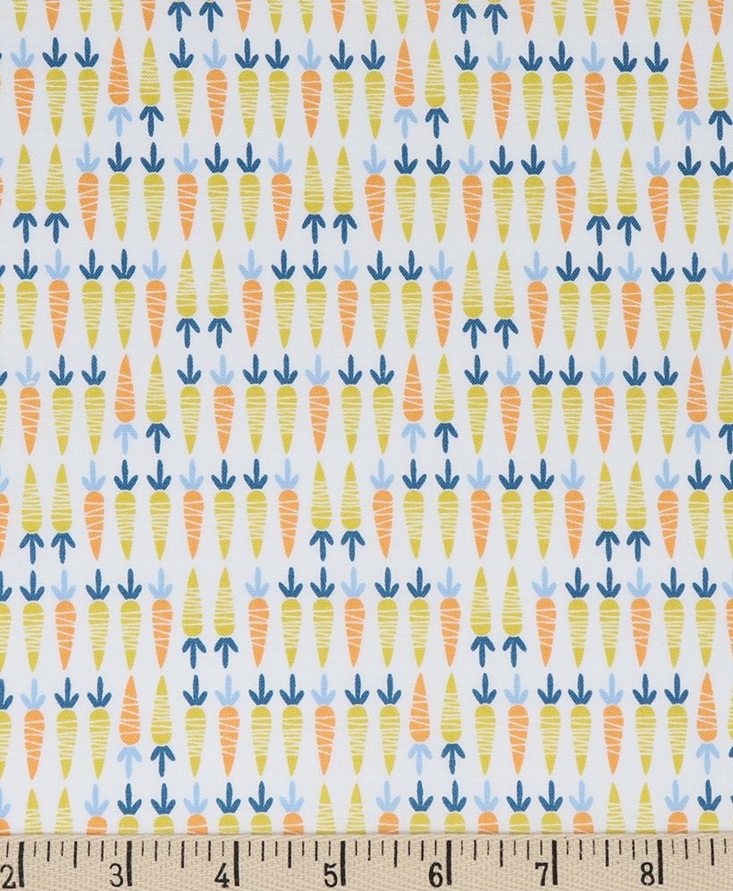 Fat Quarter Cluck, Moo Oink Carrots On White Easter 100% Cotton Quilting Fabric