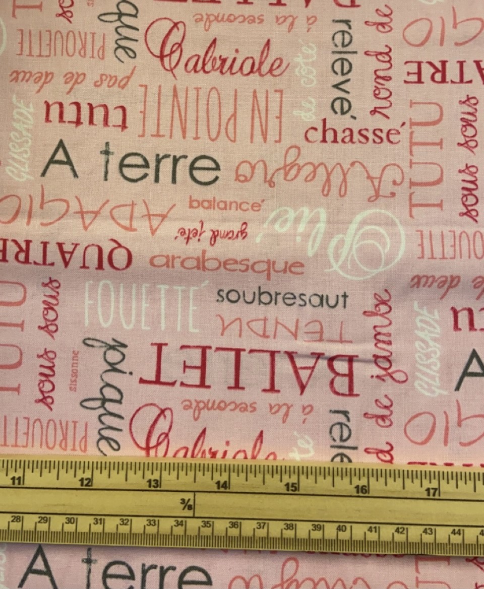 Fat Quarter Tutus And Toe Shoes Ballet Words On Pink 100% Cotton Quilting Fabric