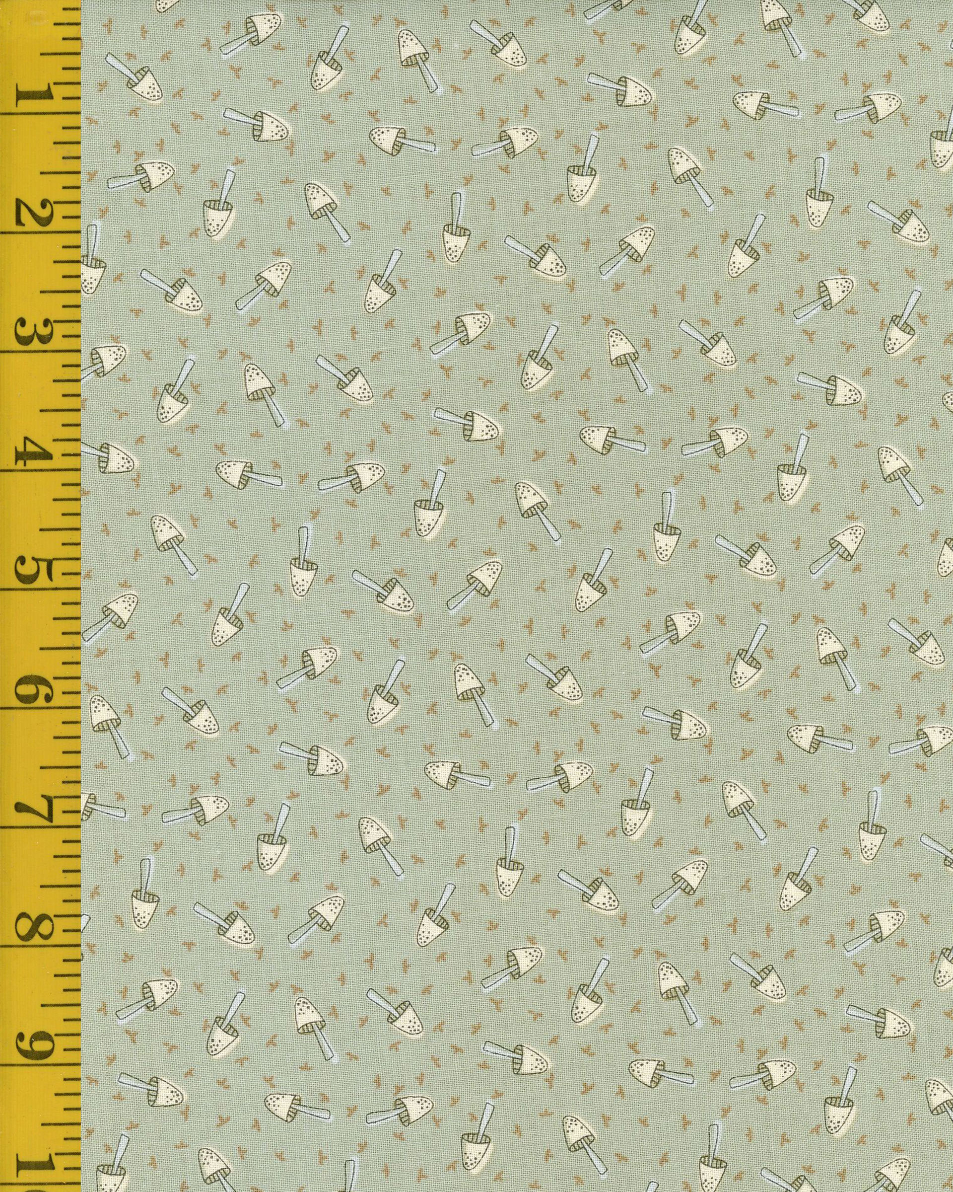 Fat Quarter Down By The Veggie Patch Mini Mushrooms On Green 100% Cotton Quilting Fabric