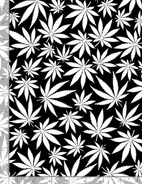 Fat Quarter Hemp Plant Leaves Cotton Quilting Sewing Fabric - Glow In The Dark - Image 2
