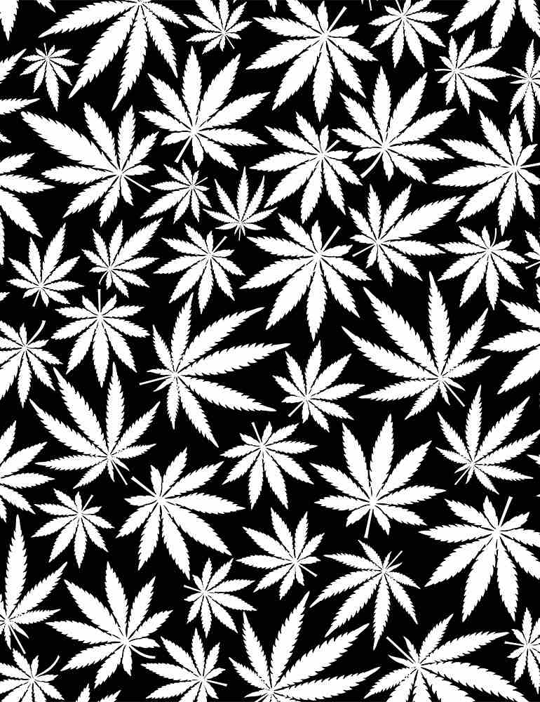 Fat Quarter Hemp Plant Leaves Cotton Quilting Sewing Fabric - Glow In The Dark