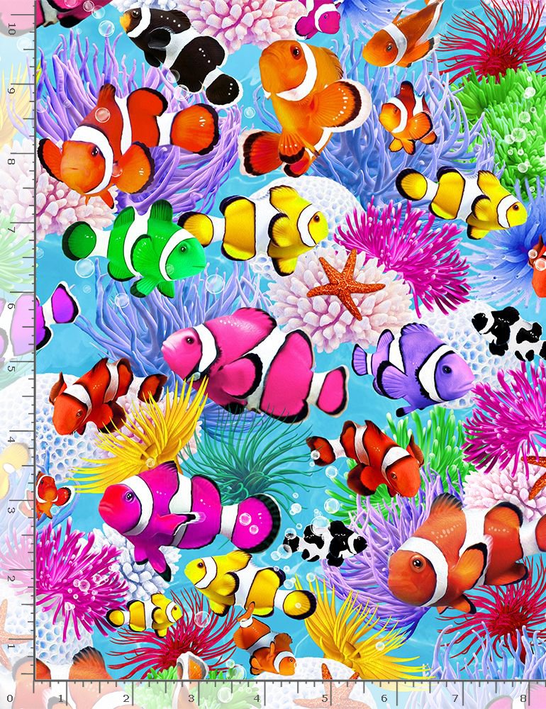 Fat Quarter Swimming Clown Fish 100% Cotton Quilting Fabric - Timeless Treasures - Image 2