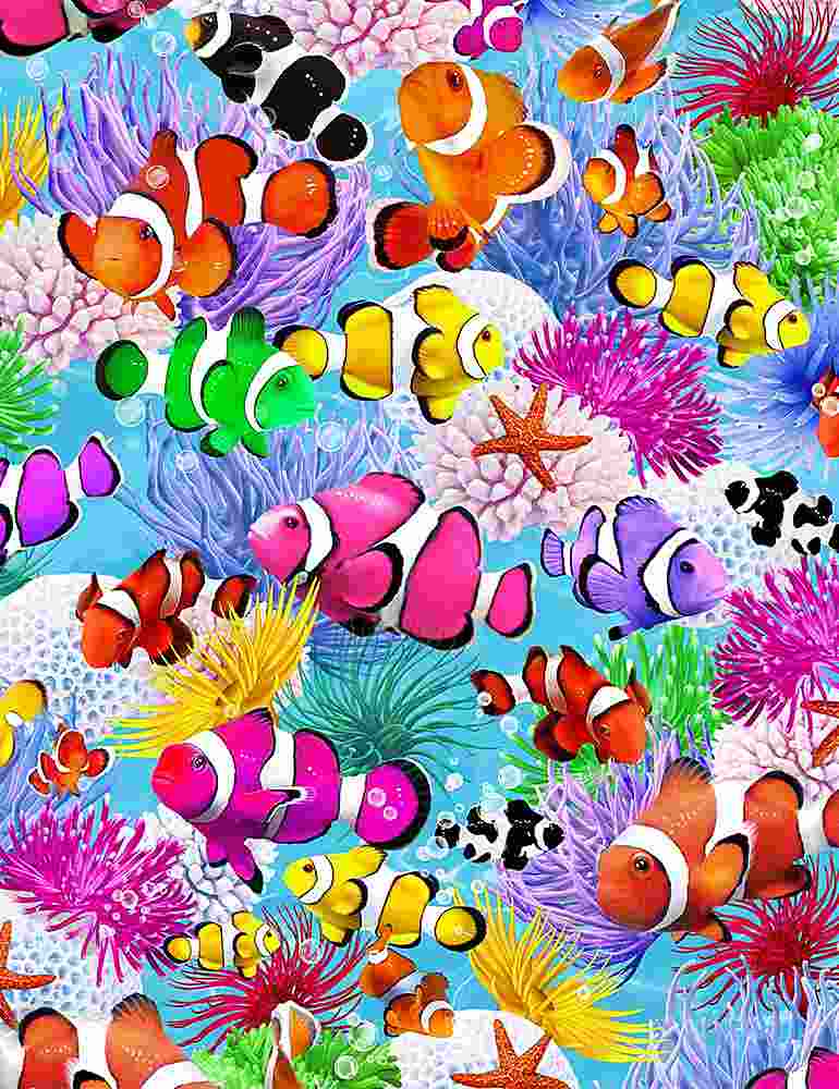 Fat Quarter Swimming Clown Fish 100% Cotton Quilting Fabric - Timeless Treasures
