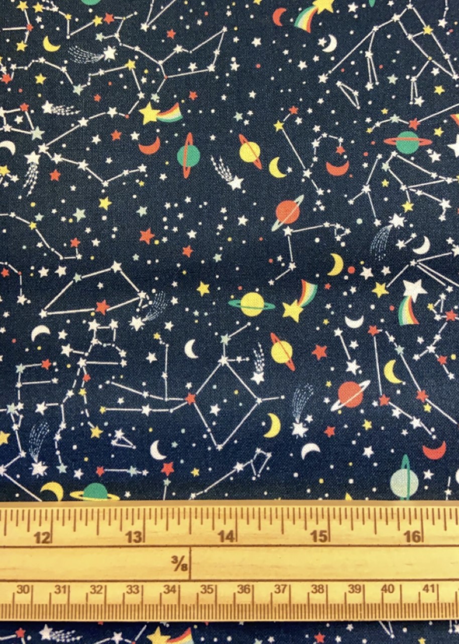 Fat Quarter Rocking Horse Starry Night Navy colorful Constellations 100% Cotton Fabric