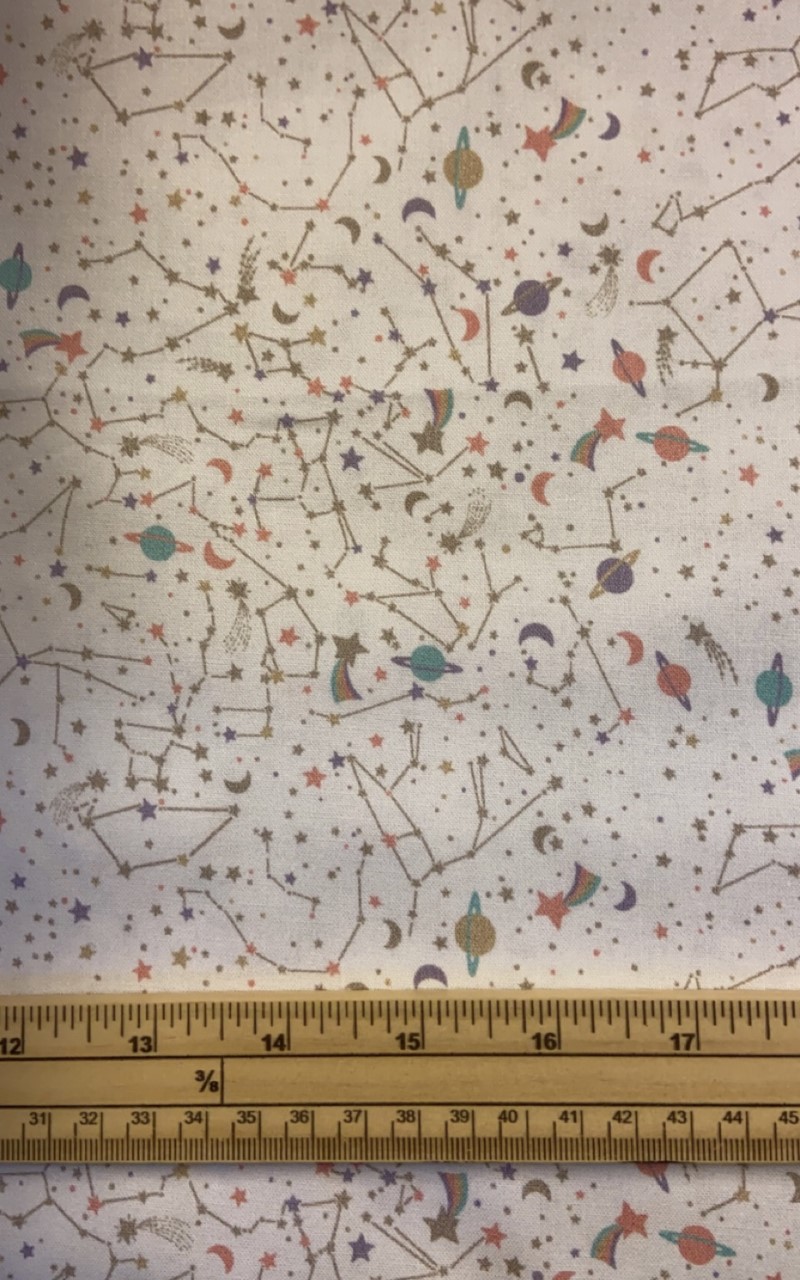 Fat Quarter Rocking Horse Starry Night White colorful Constellations 100% Cotton Fabric