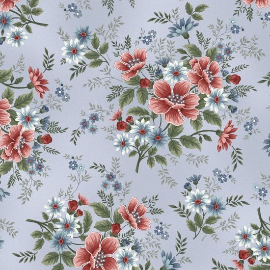 Fat Quarter Flowers Of Provence Floral Flowers On Blue 100% Cotton Quilting Fabric