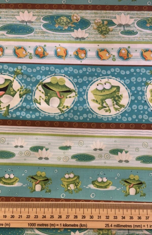 Half A Meter Of Frog land Friends Froggy Stripe 100% Cotton Fabric