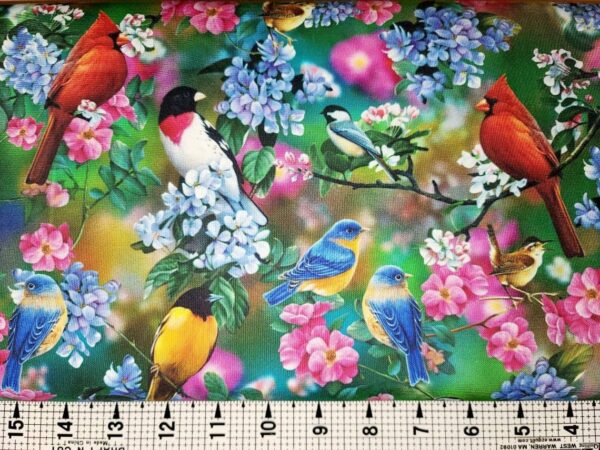 Fat Quarter Songbirds Beautiful Birds On Flowers 100% Cotton Fabric
