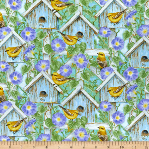 Fat Quarter Hydrangea Birdsong Bird House Garden 100% Cotton Fabric