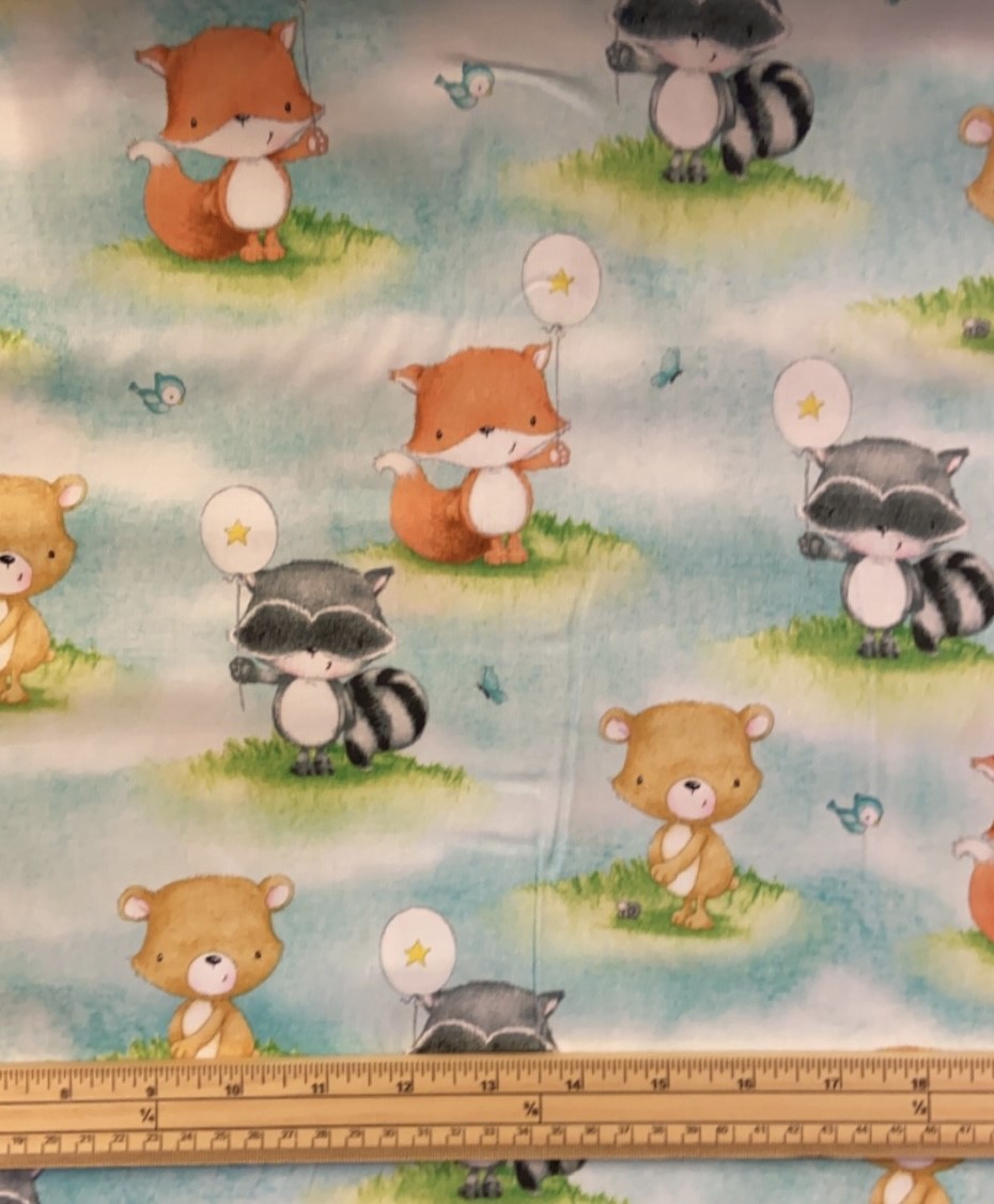 Fat Quarter Hanging Out Cute Animal Friends On Blue 100% Cotton Quilting Fabric