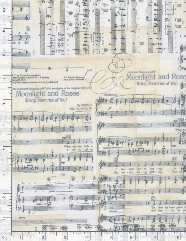 Fat Quarter Sheet Music 100% Cotton Quilting Fabric - Moonlight And Roses - Image 2