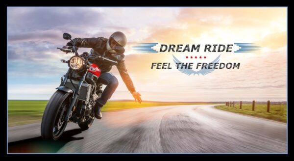 Dream Ride Feel The Freedom Motorbikes Panel 100% Cotton Print Fabric
