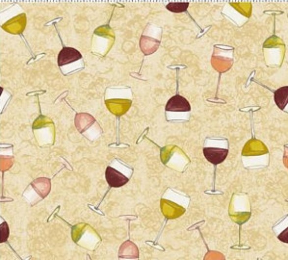 Fat Quarter Rhone Valley Wine Glasses 100% Cotton Quilting Fabric - Cream