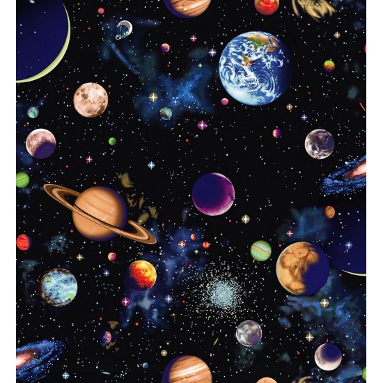 Fat Quarter Solar System 100% Cotton Quilting Fabric - Space, Planets, Stars