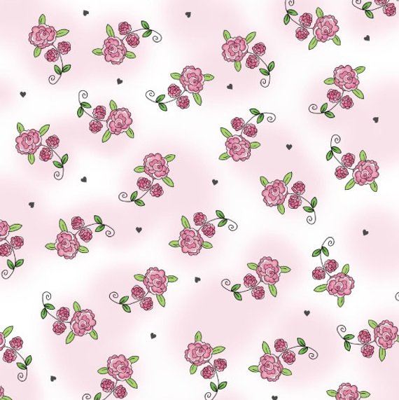 Fat Quarter Ta-Da Sketch Pink Roses On White 100% Cotton Quilting Fabric