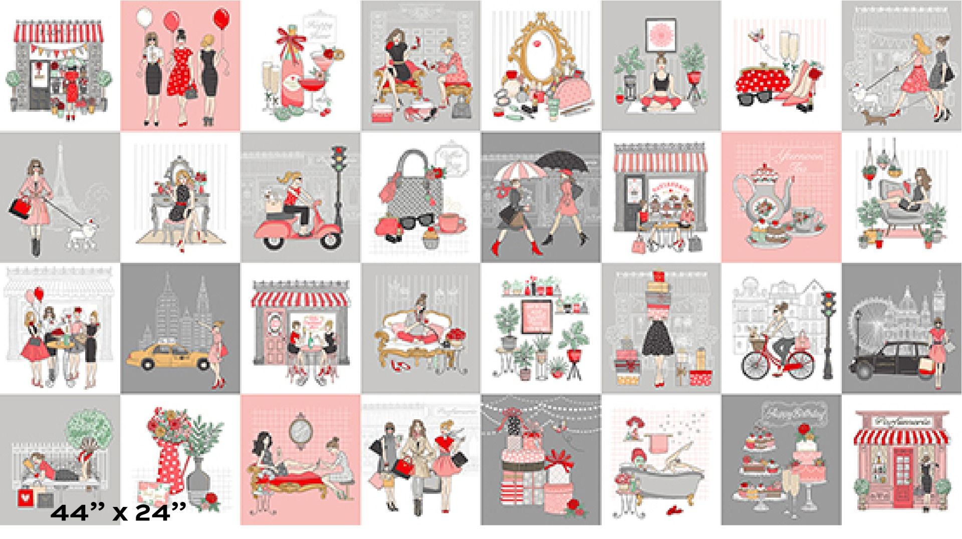 Womens Pamper Day Out Blocks Panel 100% Cotton Print Fabric