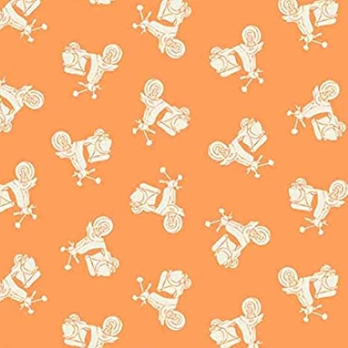 Fat Quarter Holiday Scooter Mini On Orange 100% Cotton Quilting Fabric