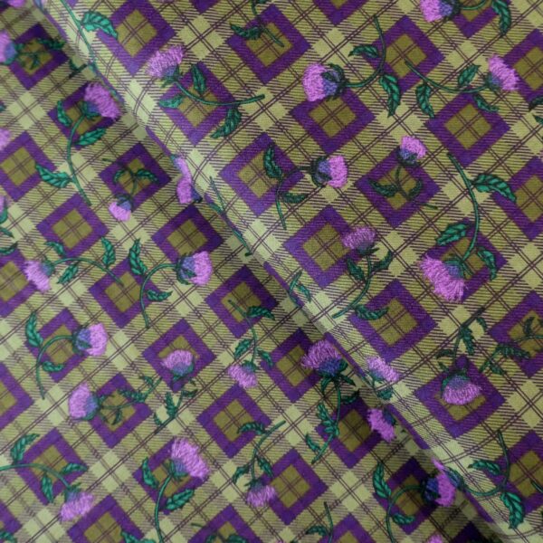 Fat Quarter Highland Celtic Thistles On Green Tartan 100% Cotton Quilting Fabric