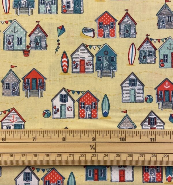 Fat Quarter Sea Breeze Beach Huts Sand Yellow 100% Cotton Quilting Fabric