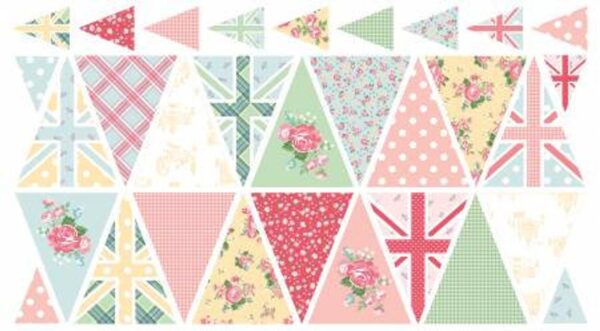 Notting Hill Pink Rainbow Bunting 100% Cotton Quilting Panel Fabric