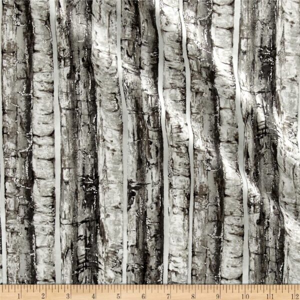 Fat Quarter Nocturne Silver Birch Trees Metallic 100% Cotton Quilting Fabric