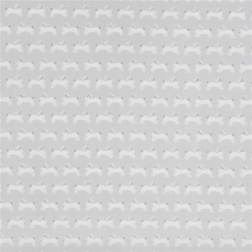 Fat Quarter Jumping White Bunnies On Grey 100% Cotton Quilting Fabric