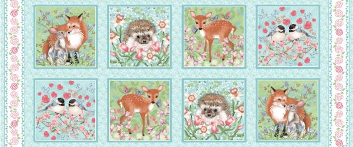Forest Friends Cute Woodland Animals 8 Piece Panel 100% Cotton Print Fabric
