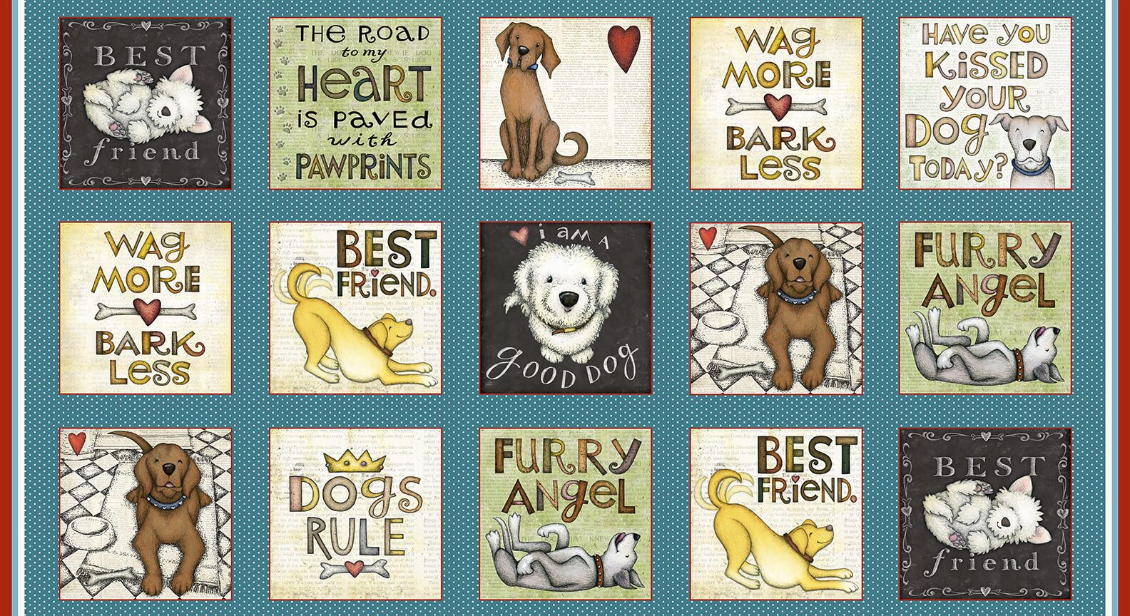 All You Need Is Love And A Dog 15 Piece Panel 100% Cotton Print Fabric