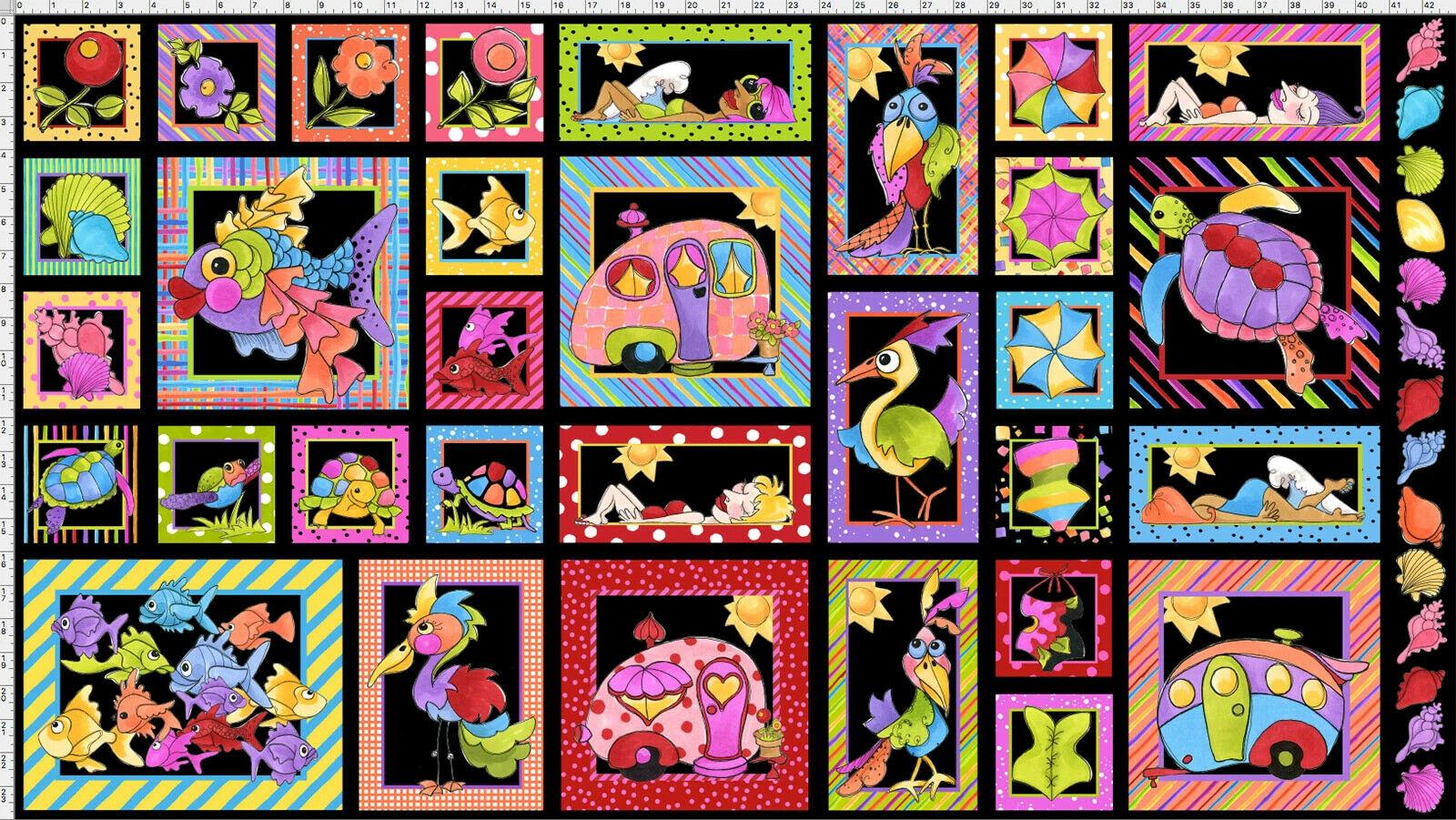 Happy Campers - Loralie Happy Campers Panels 100% Cotton Print Fabric - Black