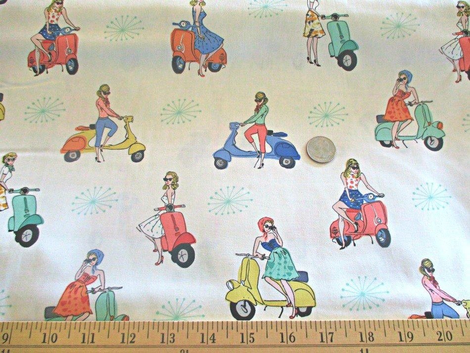 Fat Quarter Holiday Scooter Ladies 100% Cotton Quilting Fabric