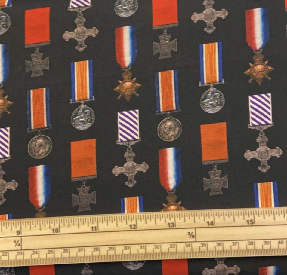 Fat Quarter Battle Remembering Medals Victorian Cross 100% Cotton Quilting Fabric
