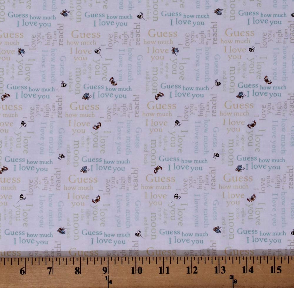 Fat Quarter Guess How Much I love You words Blue 100% Cotton Quilting Fabric