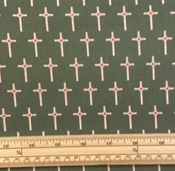 Fat Quarter Battle Remembering Vietnam Green Remembrance Crosses 100% Cotton Quilting Fabric