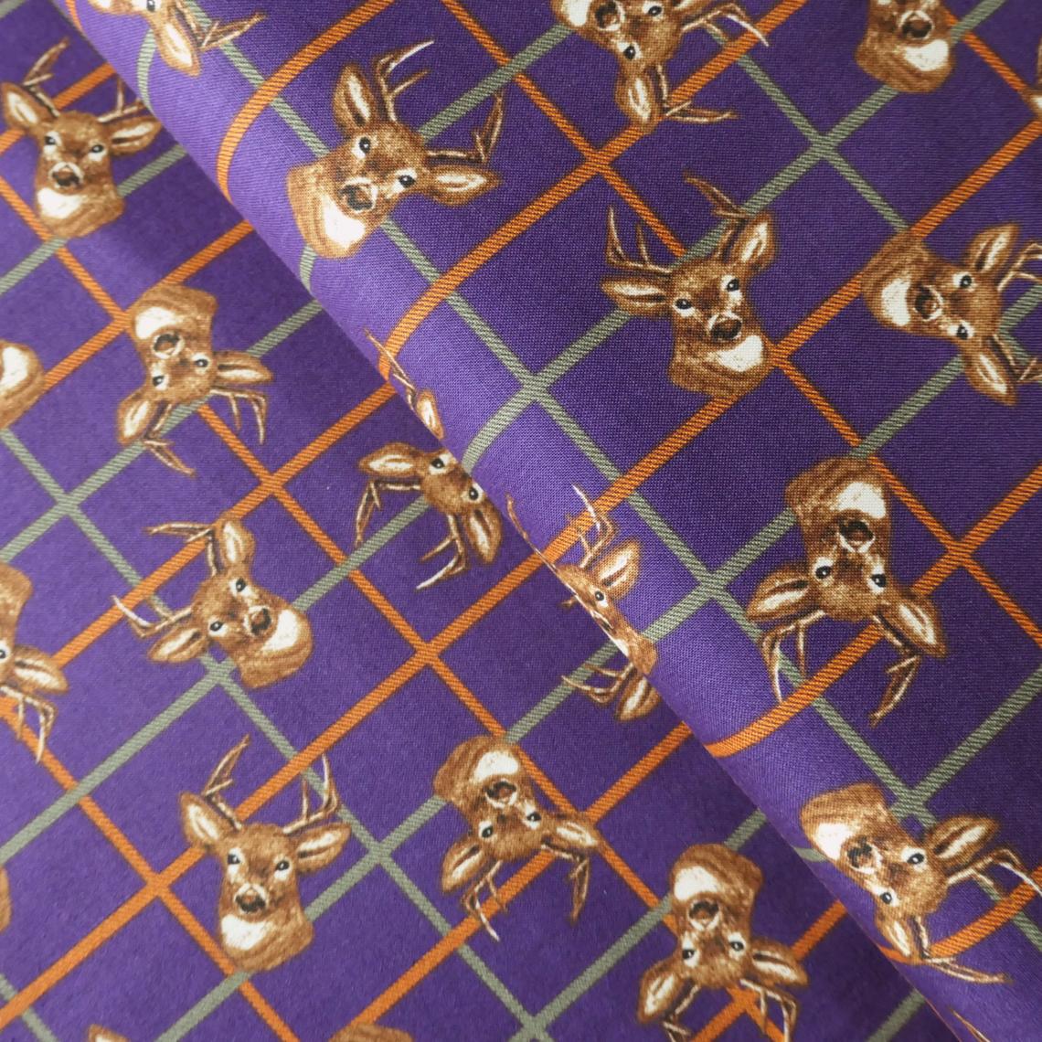 Fat Quarter Highland Celtic Stag On Purple Tartan 100% Cotton Quilting Fabric
